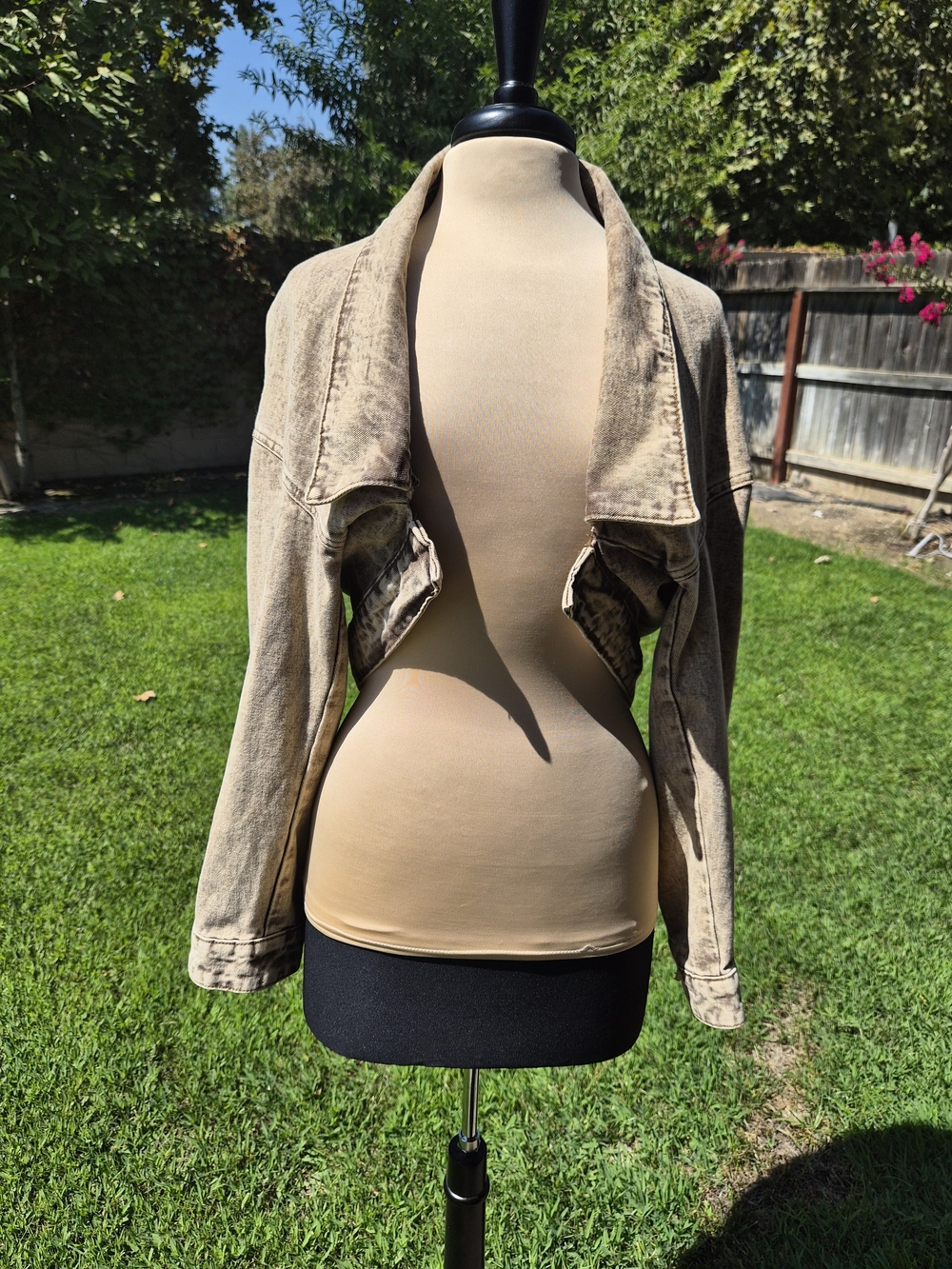 Oversized Tan Acid Wash Cropped Denim Half Jacket Bolero #0515